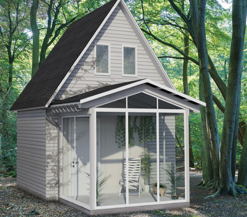 a render of a small house in forest