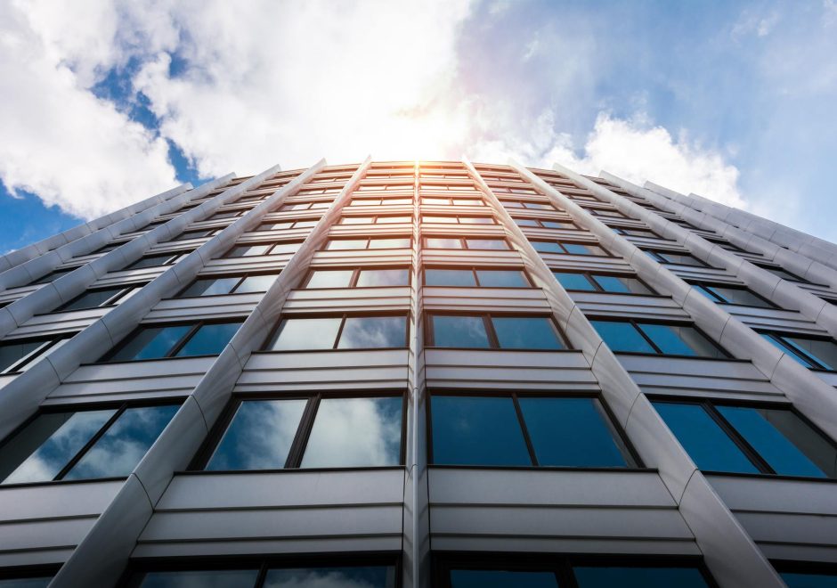 a huge building with transparent windows